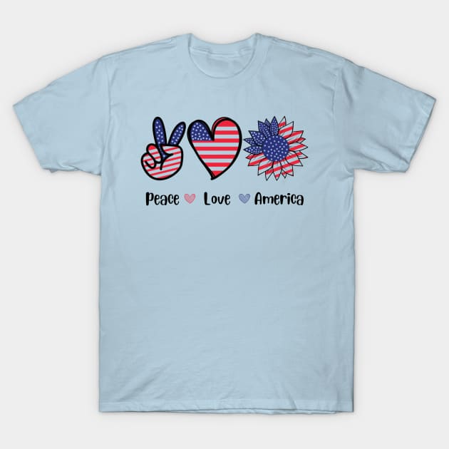 Peace, love, America T-Shirt by Lili's Designs